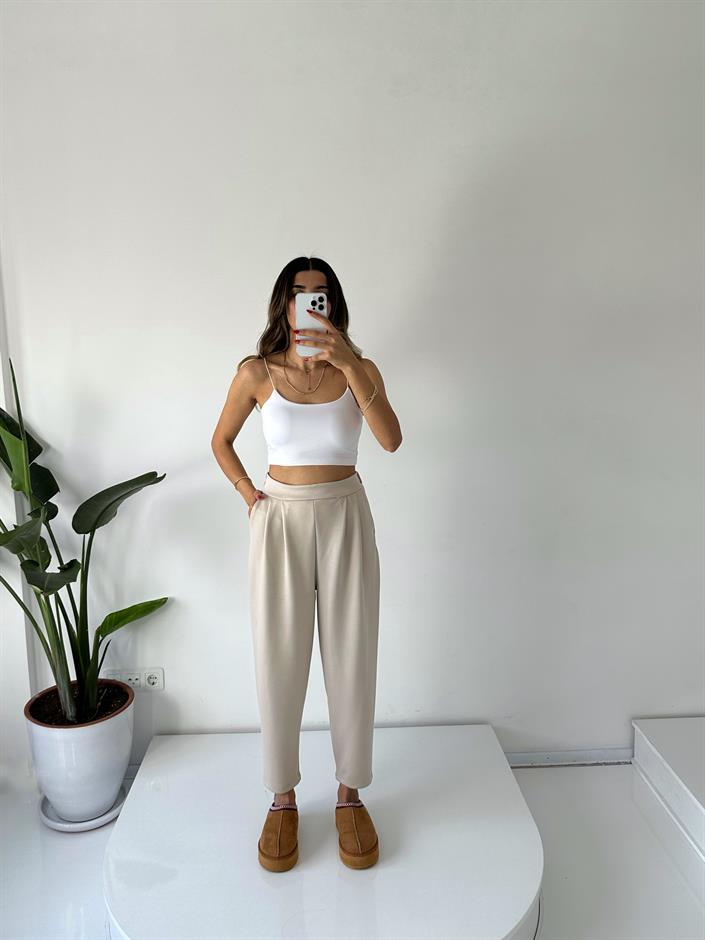 Lai Taş Oysh Kumaş Beli Lastikli Harem Pantolon