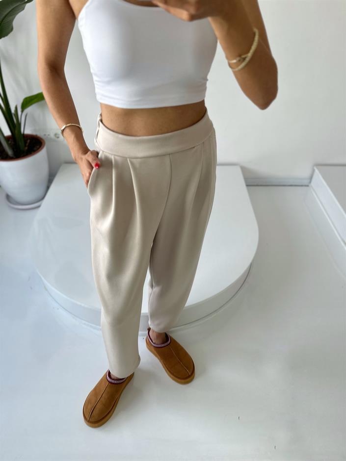 Lai Taş Oysh Kumaş Beli Lastikli Harem Pantolon