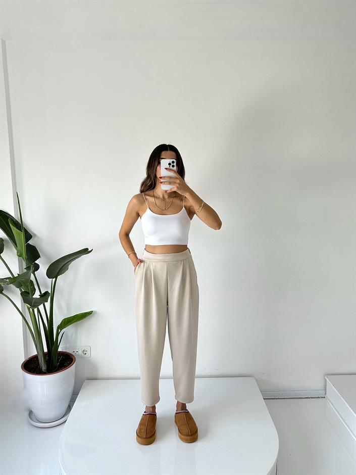 Lai Taş Oysh Kumaş Beli Lastikli Harem Pantolon