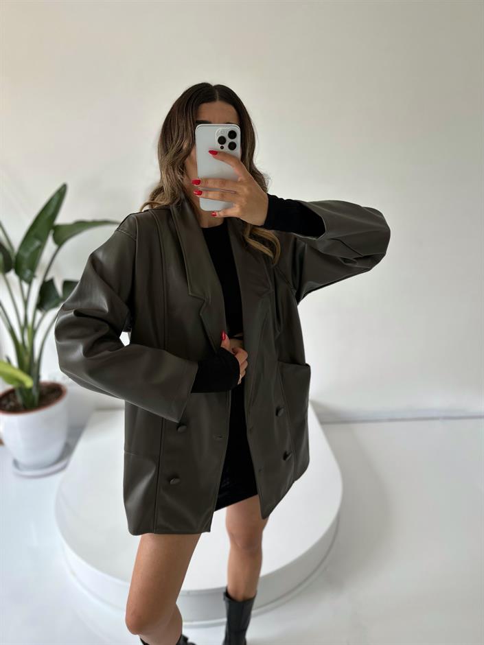 Le Haki Oversize Deri Ceket