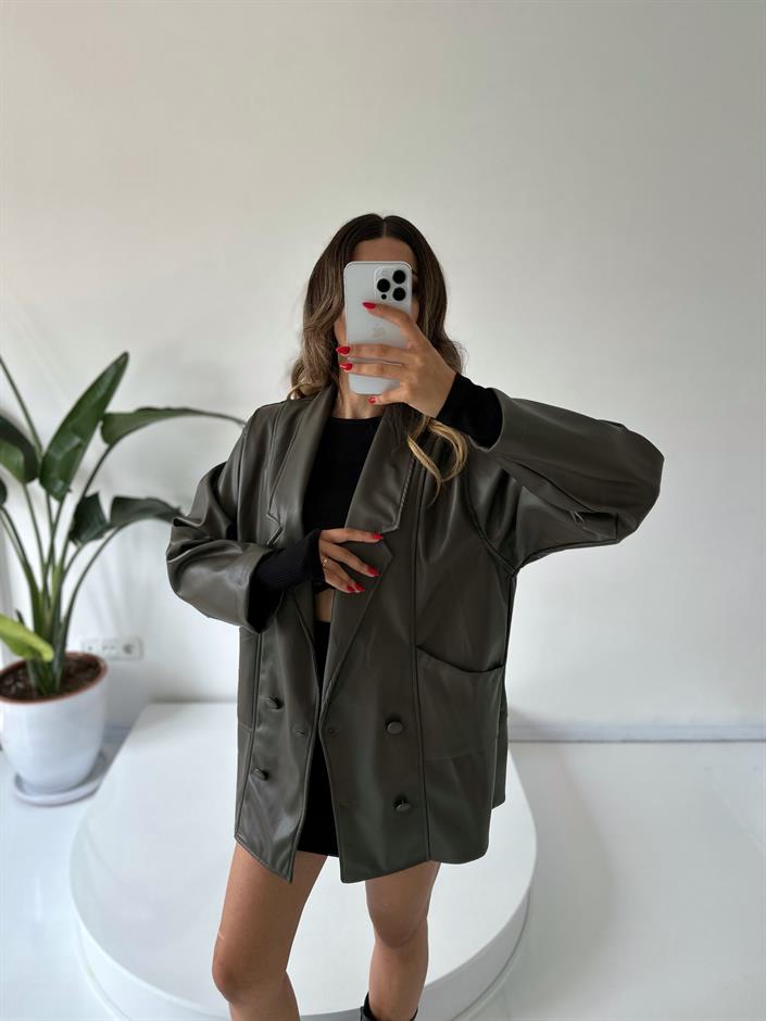 Le Haki Oversize Deri Ceket