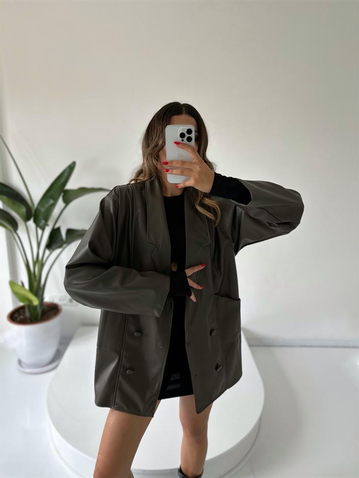 Le Haki Oversize Deri Ceket