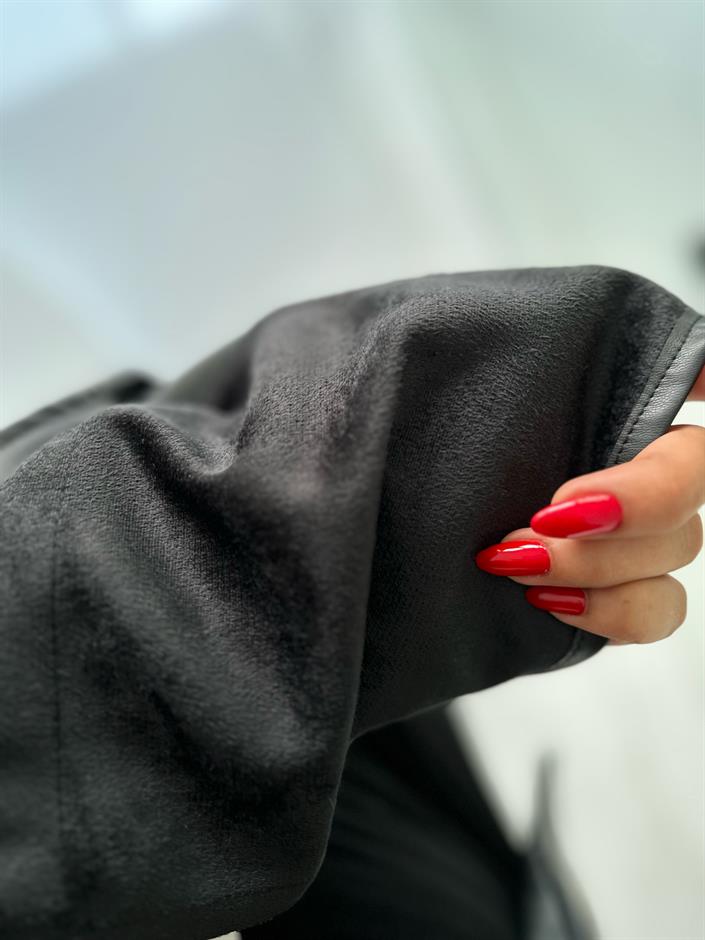 Le Siyah  Oversize Deri Ceket