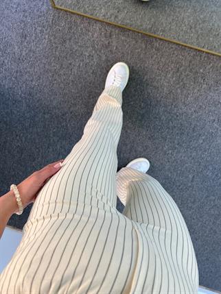 Lena Örme Çizgili Bej Pantolon 