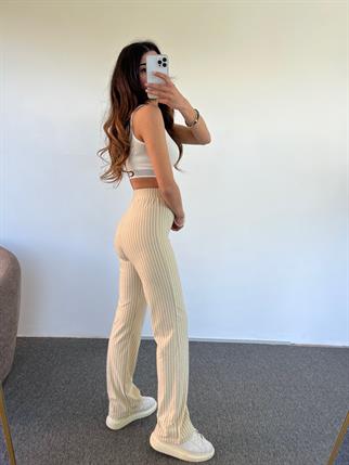 Lena Örme Çizgili Bej Pantolon 