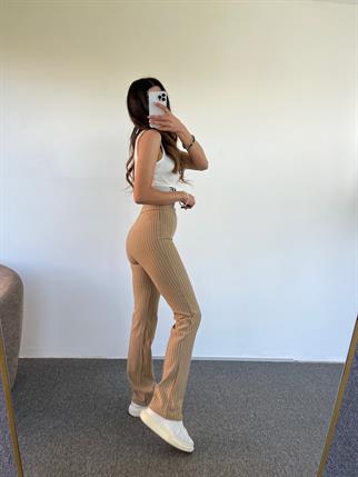 Lena Örme Çizgili Nude Pantolon 