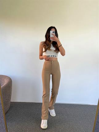 Lena Örme Çizgili Nude Pantolon 