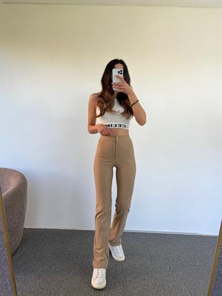 Lena Örme Çizgili Nude Pantolon 