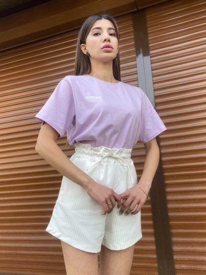 Lila Yazı Baskılı T-Shirt