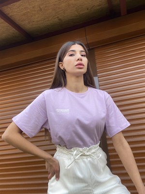 Lila Yazı Baskılı T-Shirt