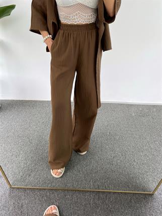 Lina Kahverengi Keten Önden Bağlamalı İkili Takım