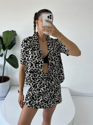 Lindea Leopar Desenli Şort Etekli Ceketli İkili Takım