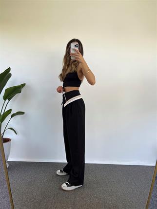 Liza Siyah Asimetrik Kemer Detaylı Pantolon