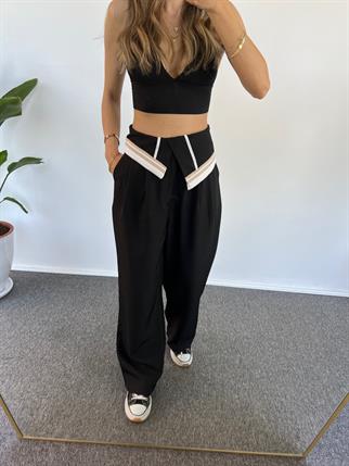 Liza Siyah Asimetrik Kemer Detaylı Pantolon