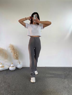 Losna Gri Çizgili Kumaş Pantolon 