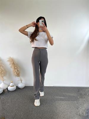 Losna Gri Çizgili Kumaş Pantolon 