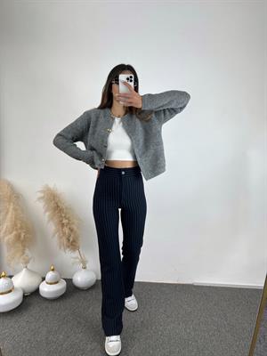 Losna Lacivert Çizgili Kumaş Pantolon 