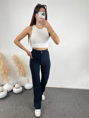 Losna Lacivert Çizgili Kumaş Pantolon 