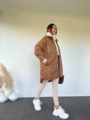 Lown Kahverengi Oversize Kapitone Mont