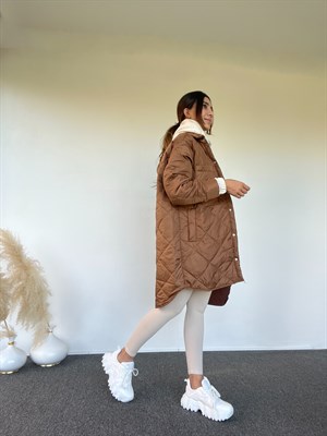 Lown Kahverengi Oversize Kapitone Mont