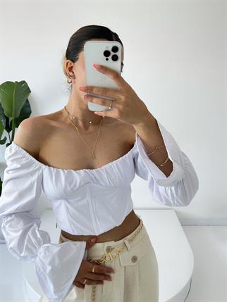 Luciano Beyaz Korseli Crop 
