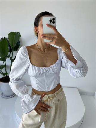 Luciano Beyaz Korseli Crop 