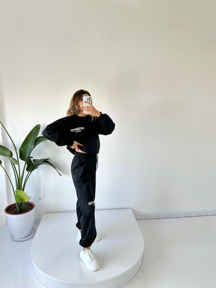 Lucky Siyah Oversize Şardonlu Eşofman Takım