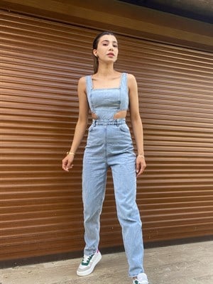 Luna Dekolteli Denim Tulum