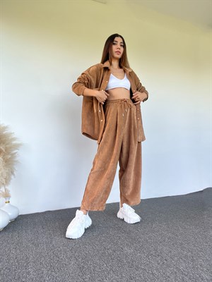 Madel Kahverengi Kadife Fitilli İkili Takım