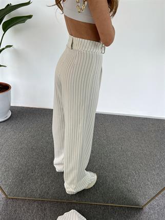 Mai Beyaz Çizgili Kemer Detaylı Pantolon