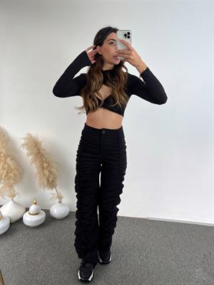 Maia Siyah Büzgülü Pantolon 