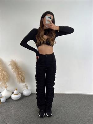 Maia Siyah Büzgülü Pantolon 