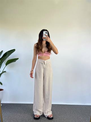 Maria Bej Keten Kemer Detaylı Pantolon