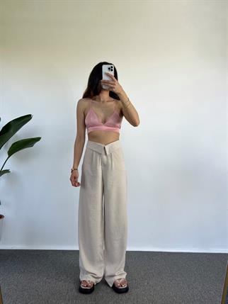 Maria Bej Keten Kemer Detaylı Pantolon