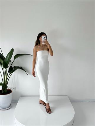 Mary Beyaz Straplez Maxi Elbise 