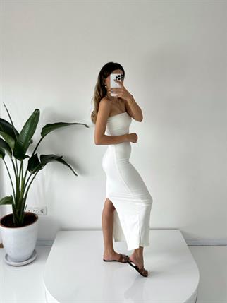 Mary Beyaz Straplez Maxi Elbise 