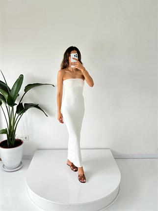 Mary Beyaz Straplez Maxi Elbise 