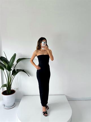 Mary Siyah Straplez Maxi Elbise