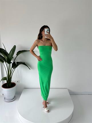 Mary Yeşil Straplez Maxi Elbise