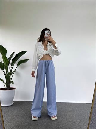 Mavi Çizgili Bel Lastikli Pantolon