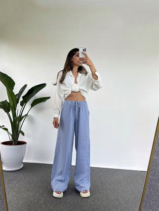 Mavi Çizgili Bel Lastikli Pantolon