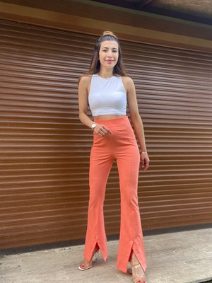 Mercan Ön Yırtmaç Detaylı Pantolon