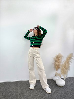 Mia Ekru Kargo Denim Pantolon