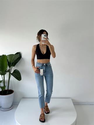 Mid Blue Yüksel Bel Slim Fit Jean