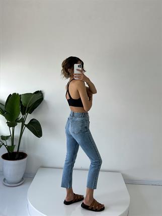 Mid Blue Yüksel Bel Slim Fit Jean