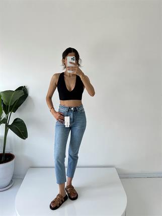 Mid Blue Yüksel Bel Slim Fit Jean