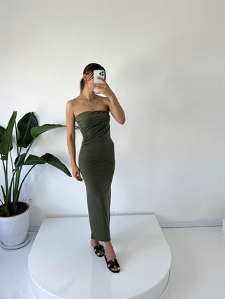Mila Haki Straplez Drapeli Maxi Elbise