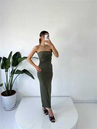 Mila Haki Straplez Drapeli Maxi Elbise