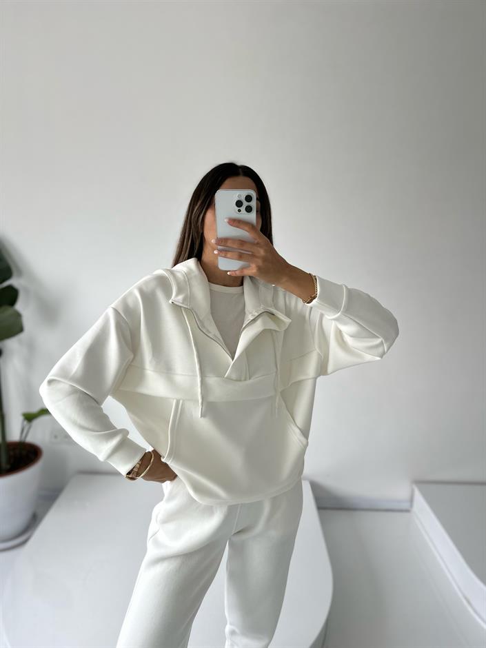 Minsu Beyaz Oys Kumaş Sweatshirt