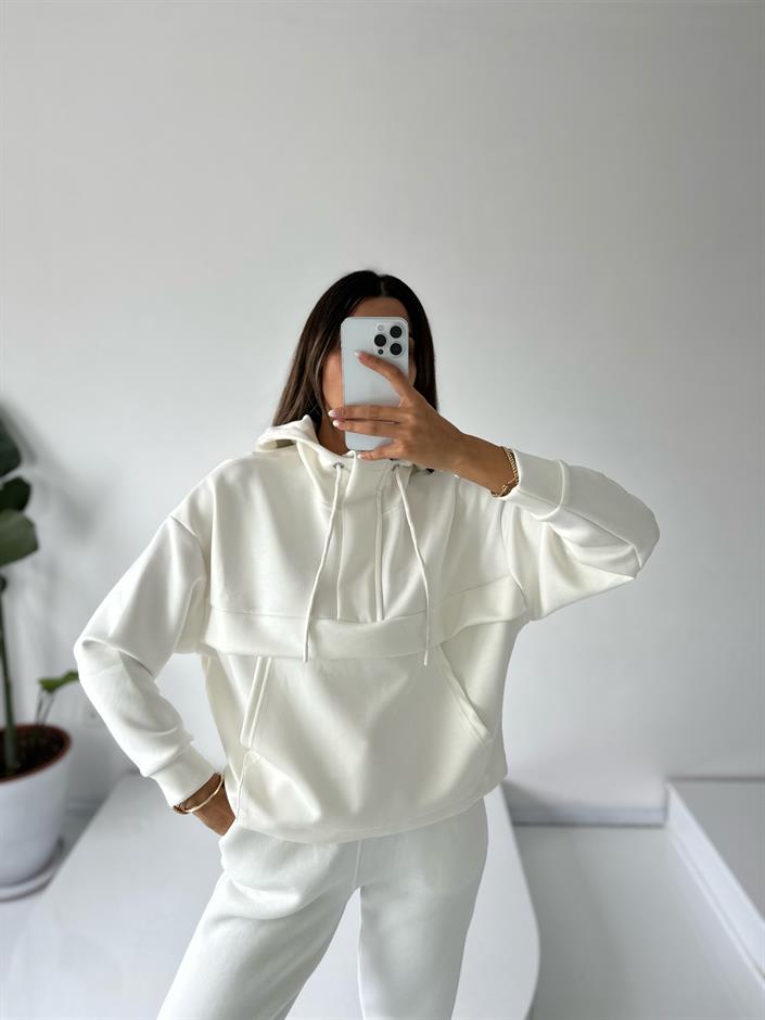 Minsu Beyaz Oys Kumaş Sweatshirt